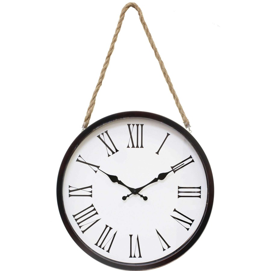 Clocks * | 16In. Tortoise Round Hanging Wall Clock With Rope Hot Sale