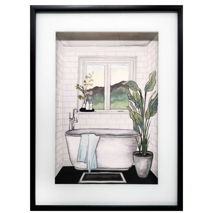 Wall Art * | 12X16 Modern Black/White Bath Ii Framed/Glass Art Offering Discounts