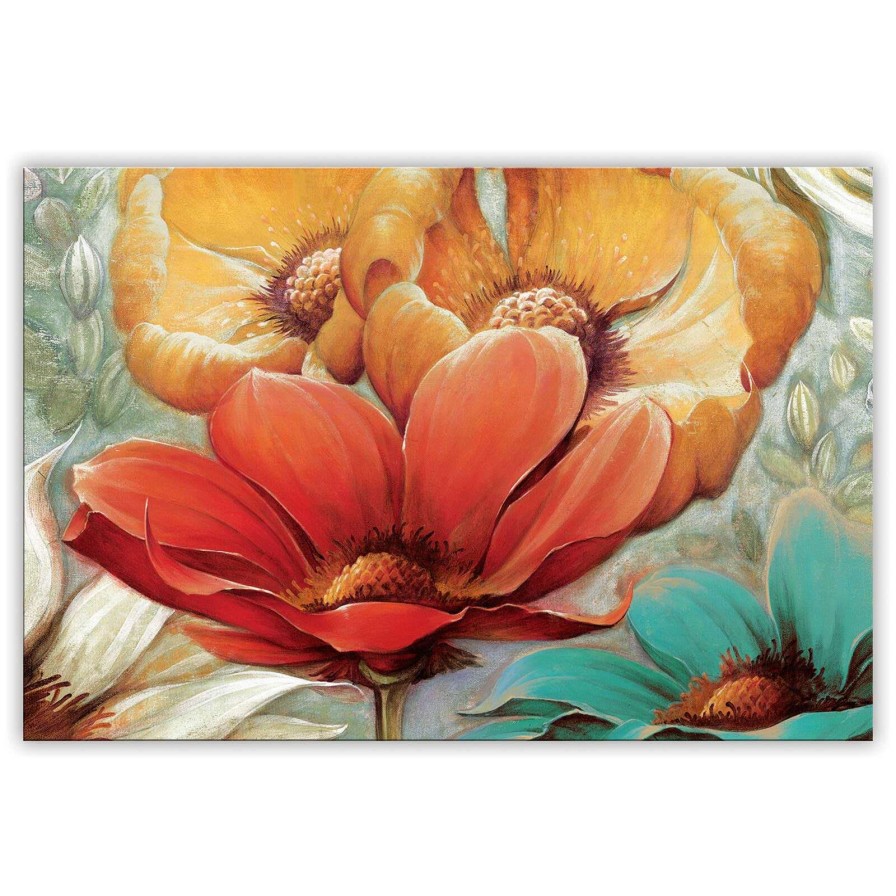 Wall Art * | Red & Gold Floral Canvas Wall Art, 24 36 Latest Fashion