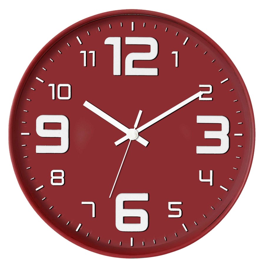 Clocks * | 12In. Red And White Modern 3D Dial Round Wall Clock Special Style