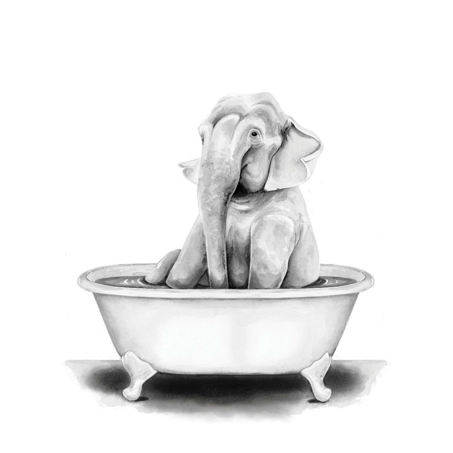 Wall Art * | Elephant In Bathtub Canvas Wall Art, 12 16 Discount Store