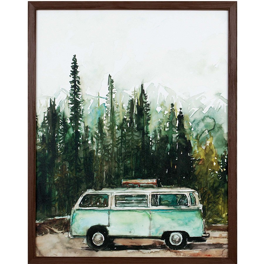 Wall Art * | 16X20 Retro Van In The Woods Framed Wood Wall Decor Brilliant Design