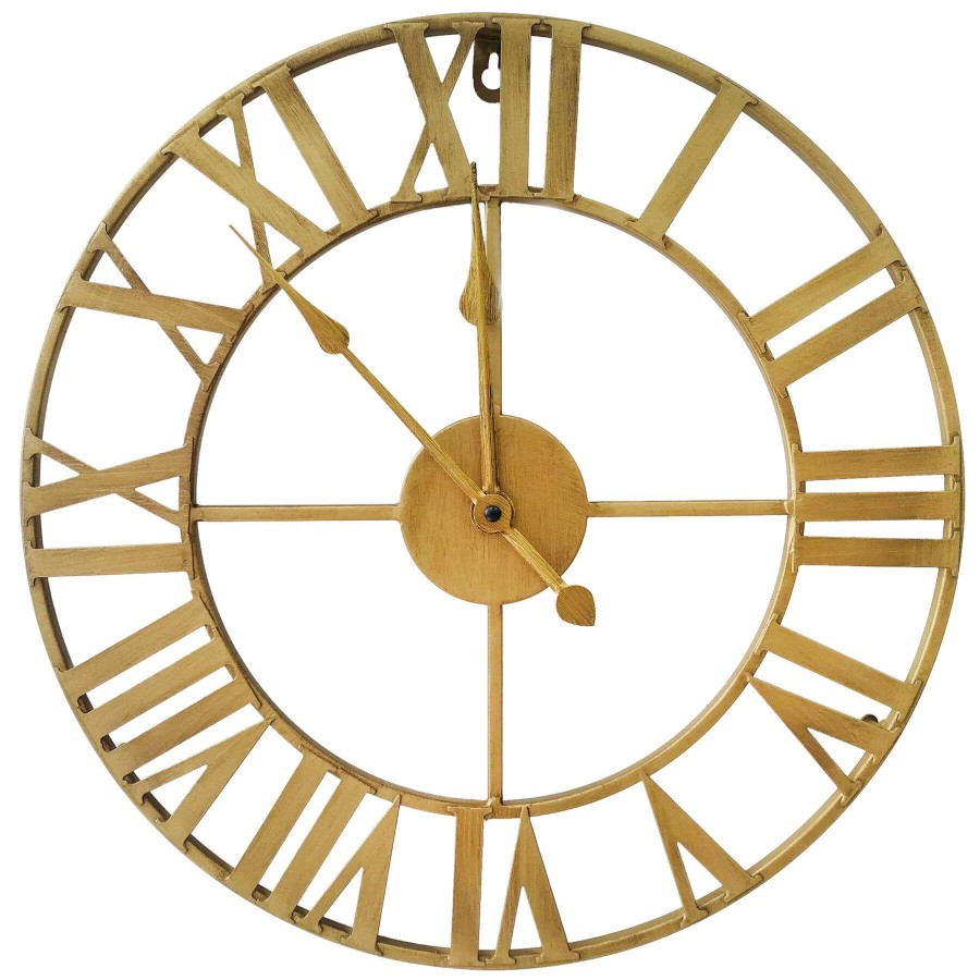 Clocks * | 16In. Brass Round Metal Clock Best Quality