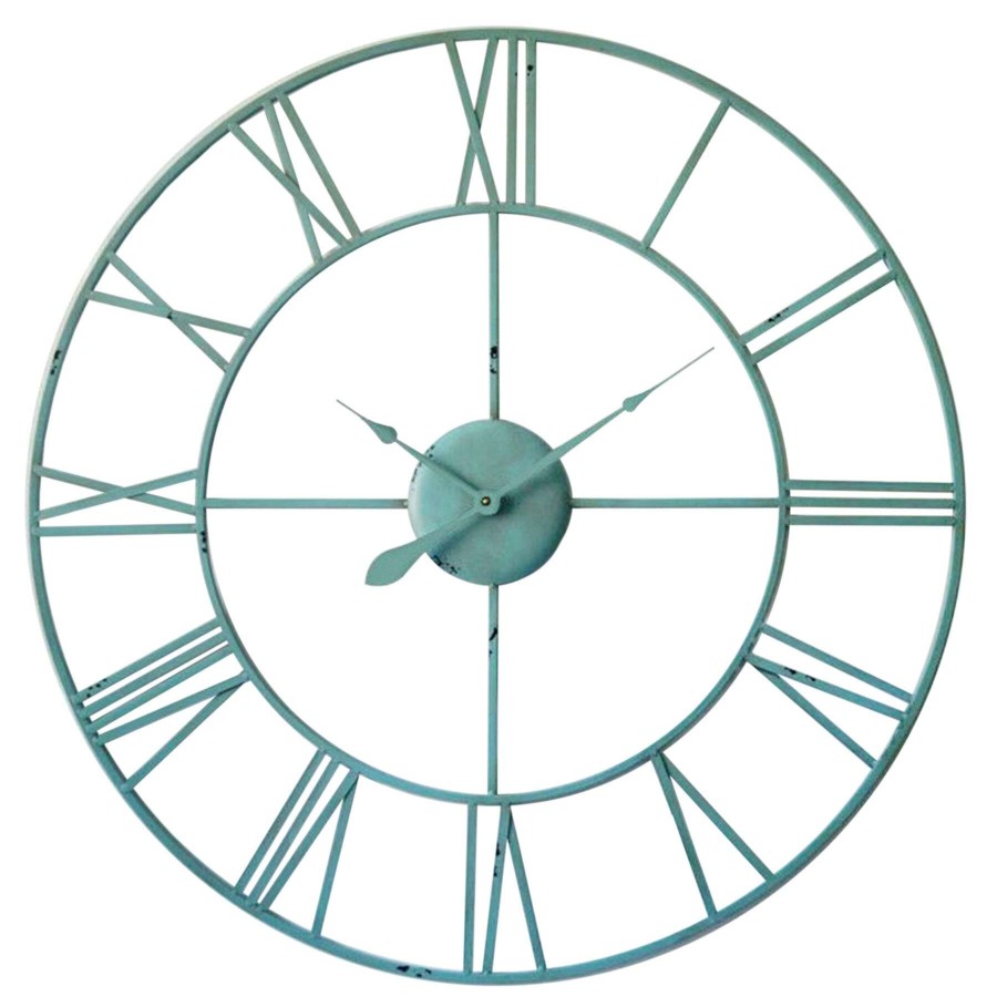 Clocks * | 41In. Blue Round Metal Clock Discount