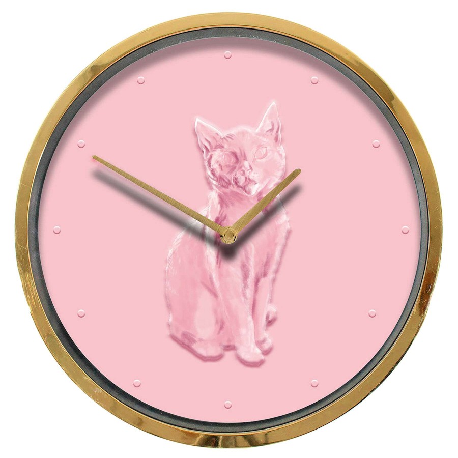 Clocks * | 10X10 Glamour Pink Cat Wall Clock Discount