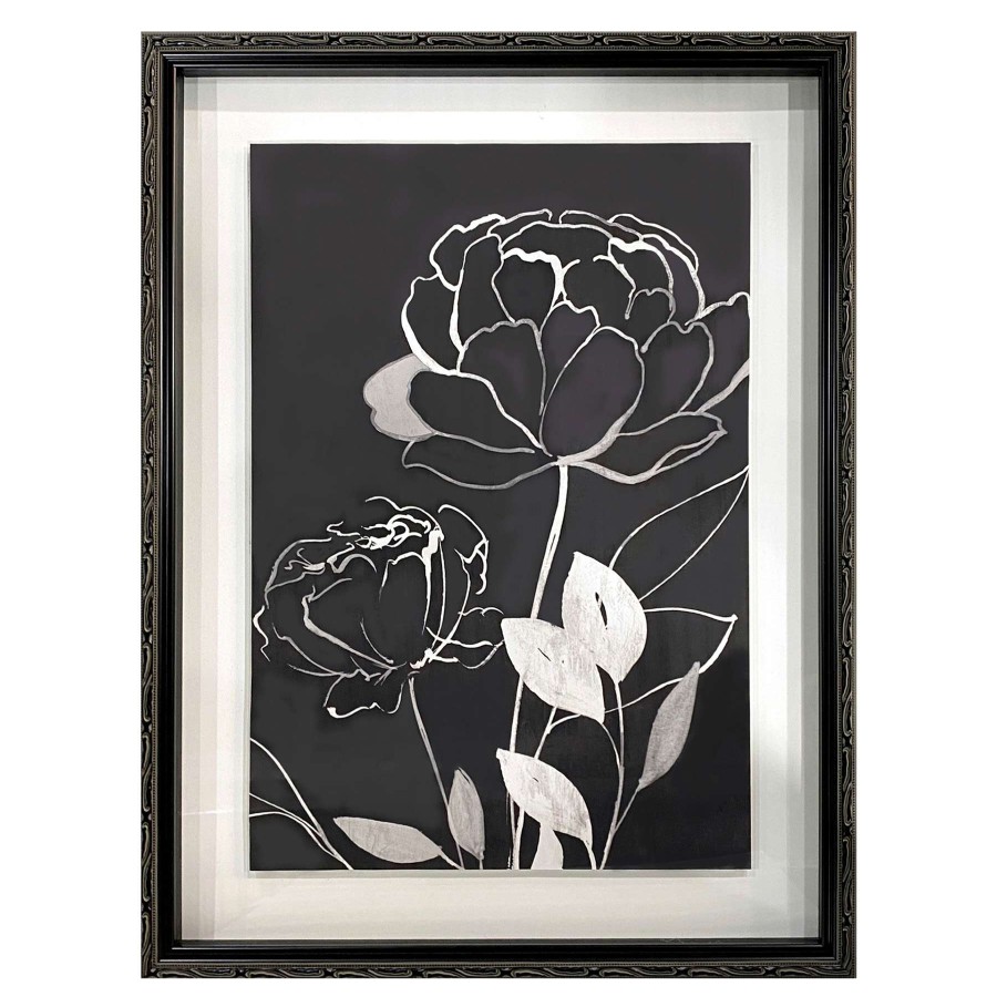 Wall Art * | Glass Framed Floral Print Wall Art, 20 26 Good Quality