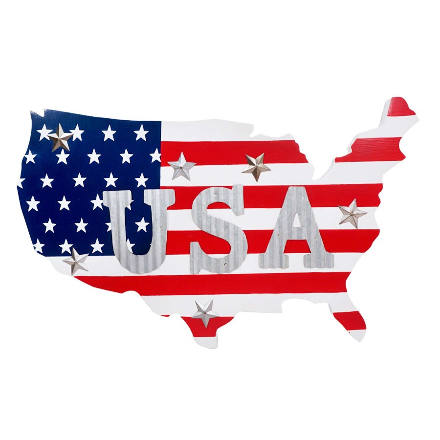 Wall Art * | Patriotic Usa Map Wall Decor, 21 13 At Unbeatable Price