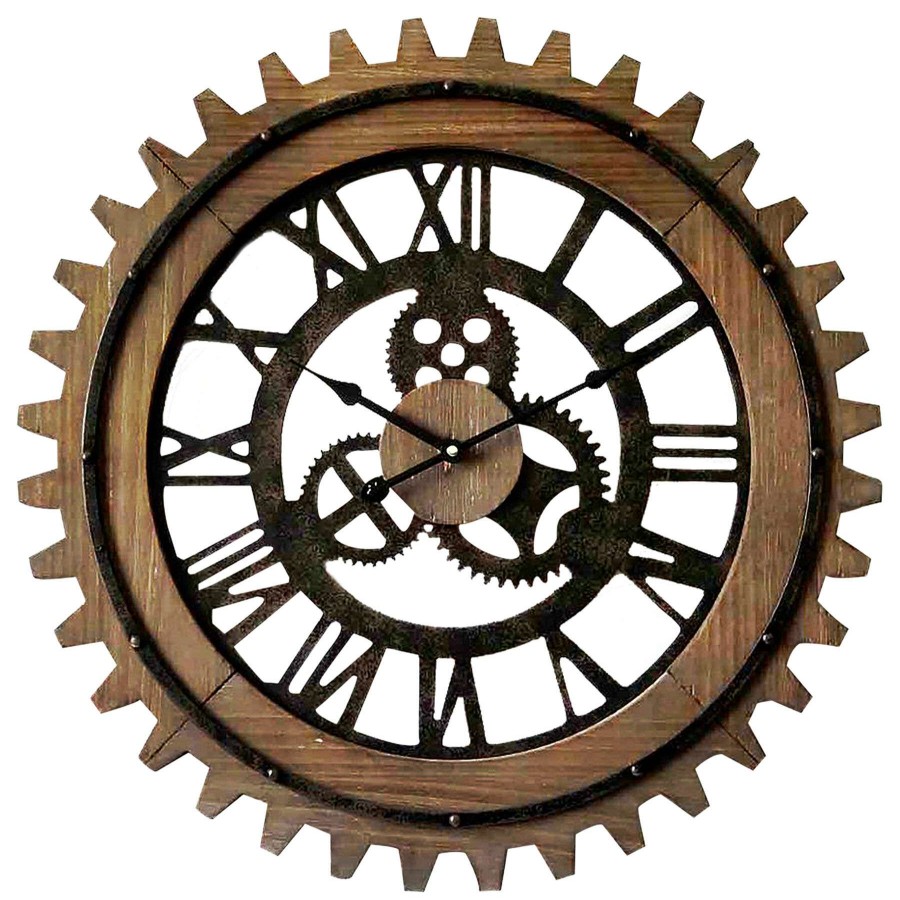 Clocks * | 24In. Round Wood Clock Brilliant Design