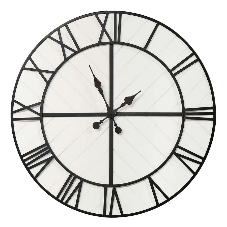 Clocks * | Oversized Henry Black & White Wood Wall Clock, 31.5 Special Design