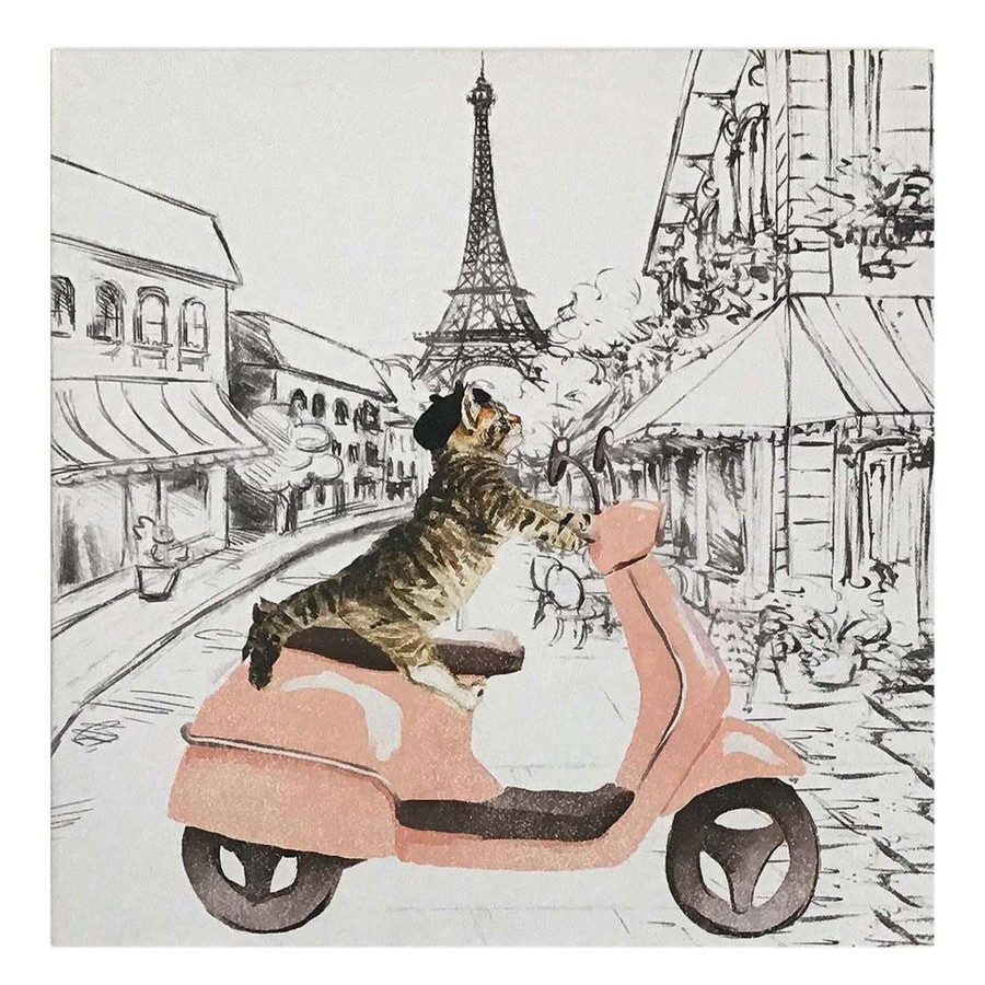 Wall Art * | Paris Cat Canvas Wall Art, 12 Half Price