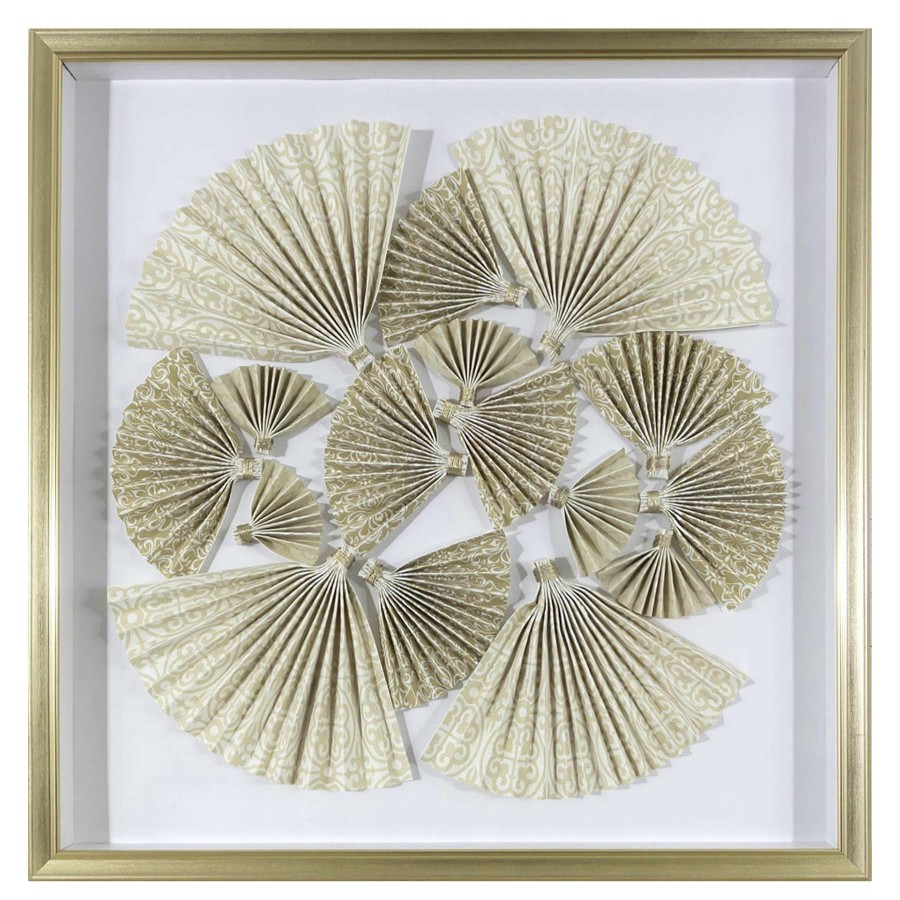 Wall Art * | Grace Mitchell Gold Paper Fan Shadowbox, 24 Promotion