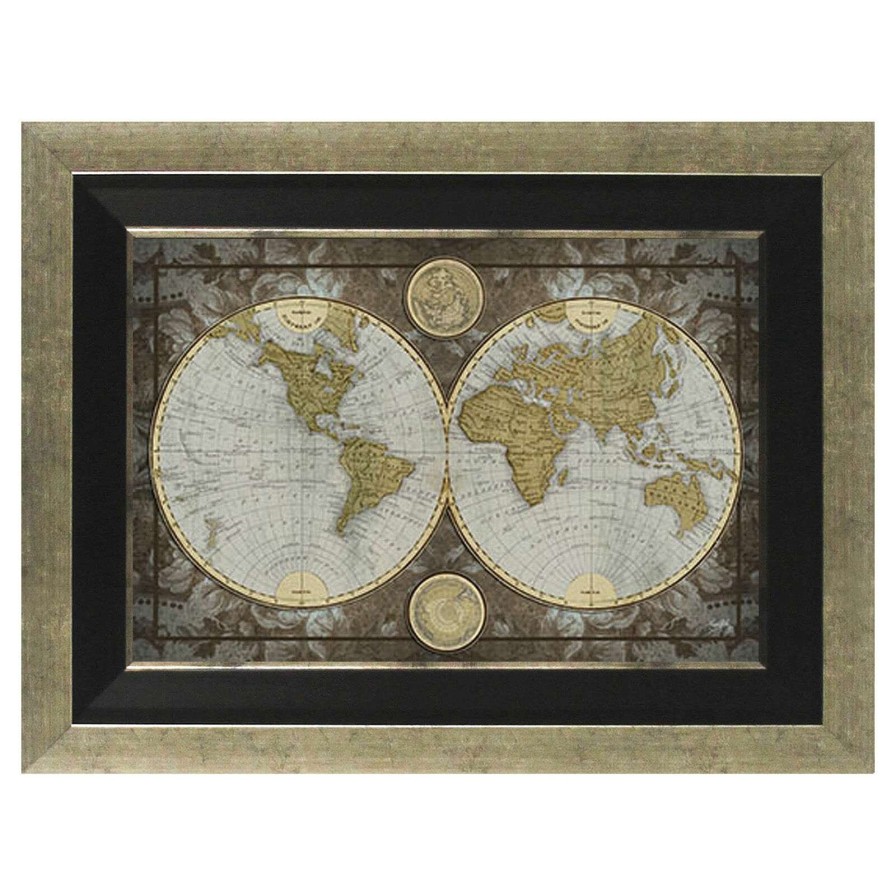 Wall Art * | 24X36 World Map Framed Textured New Arrivals