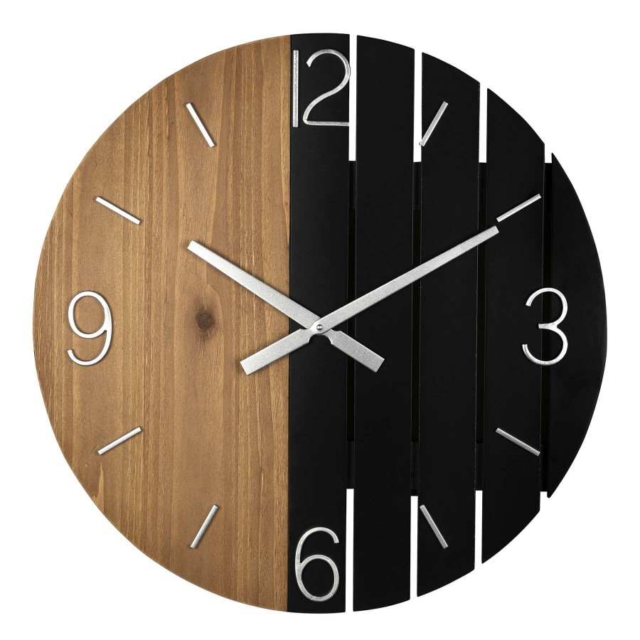 Clocks * | Natural & Black Wooden Wall Clock, 24 Discount Store