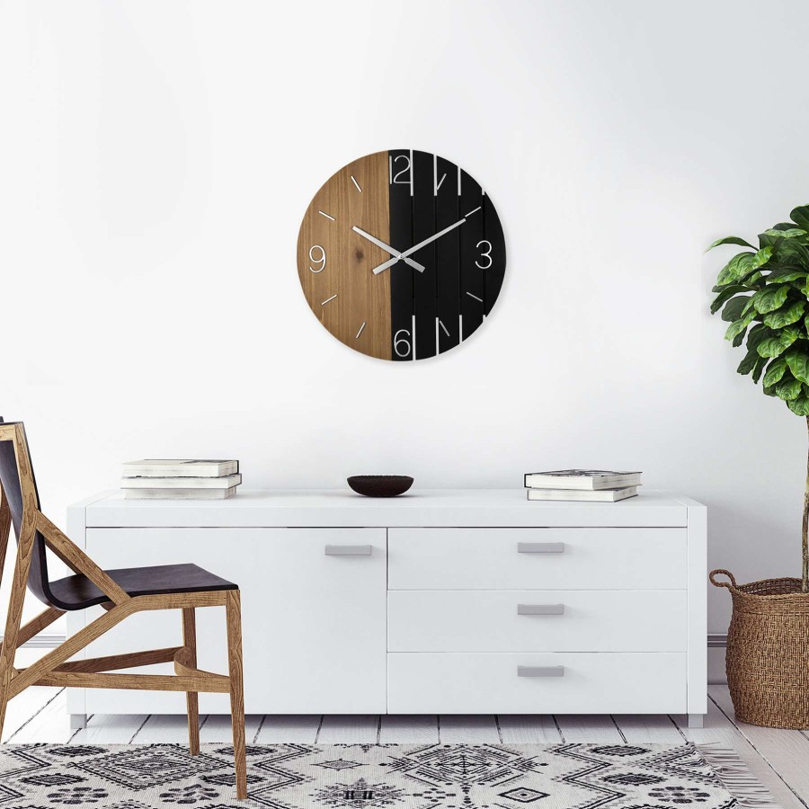 Clocks * | Natural & Black Wooden Wall Clock, 24 Discount Store