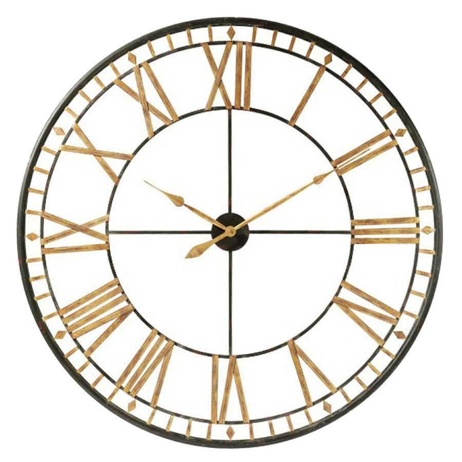 Clocks * | 46In. Gold/Black Round Metal Clock At Unbeatable Price